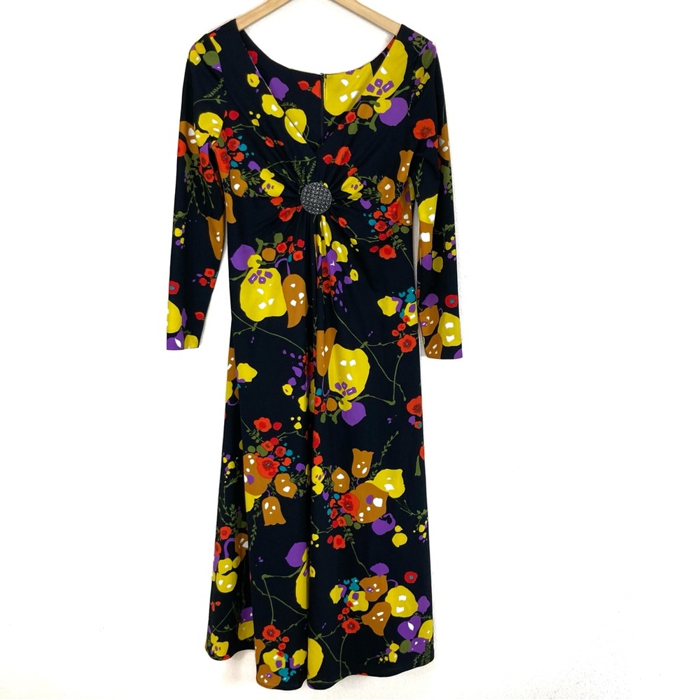 Vintage Elinor Gay 70s  Black Maxi Dress‎ Long Sleeve Women’s Sz Small
